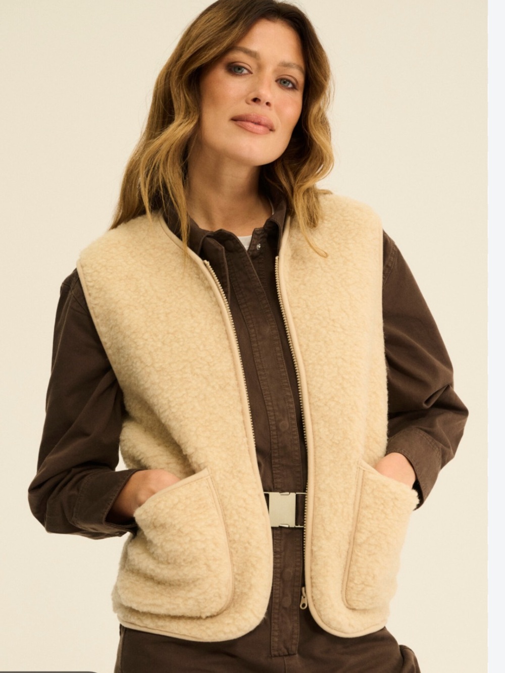 Wool Vest with Front Zip-salmon colored